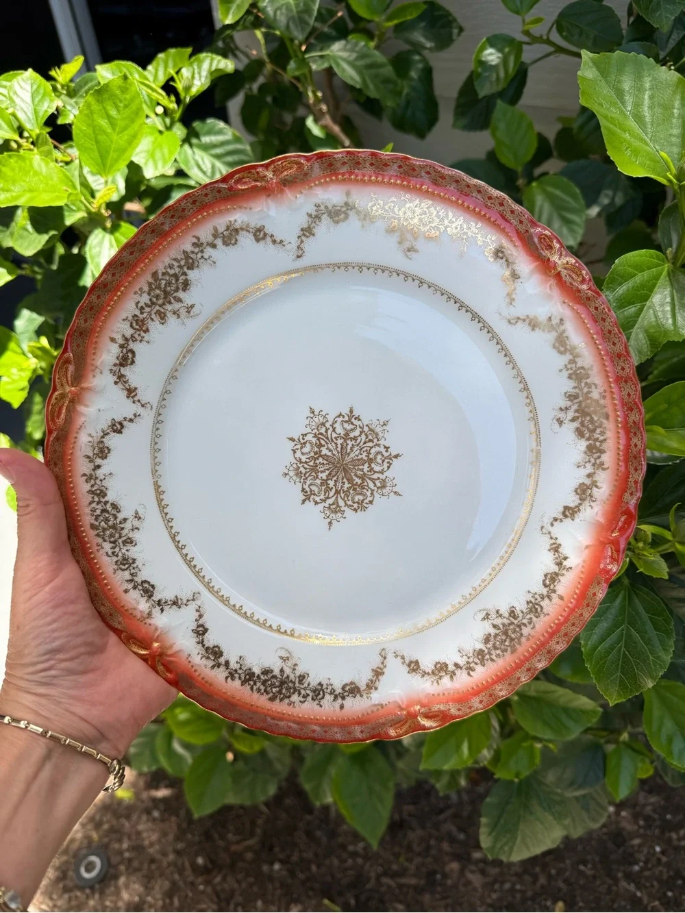 Limoges Coral and Gold Gilded Decorative Charger Plate